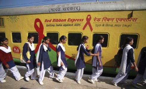 Red Ribbon Express at Chandigarh Railway station. main purpose of train was to create awareness about A.I.D.S