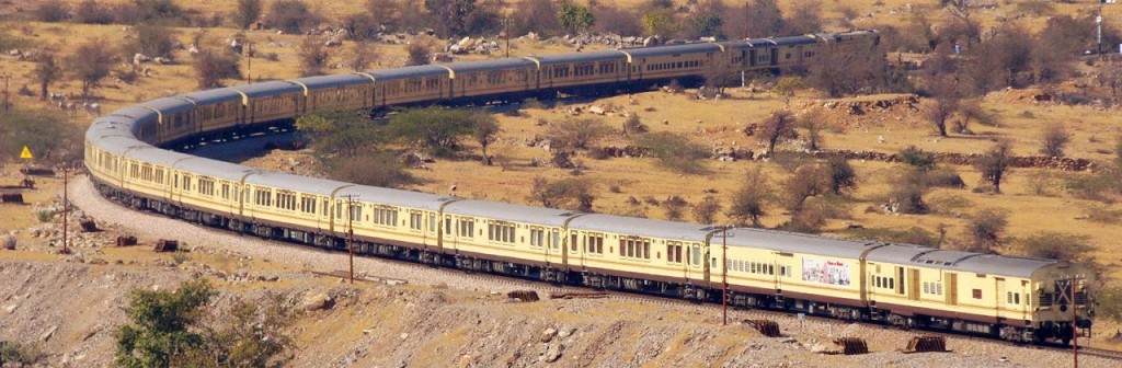 Train travelling through desert region of Rajasthan. At the time of launch it was first Hotel train of India.