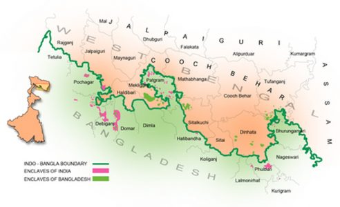 An enclave is a part of the territory of a state that is enclosed within the territory of another state. Currently India-Bangladesh border is the most complex land border in the world.