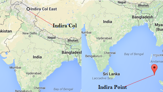 Indira Col & Indira Point are the extreme point of India in North and South. 