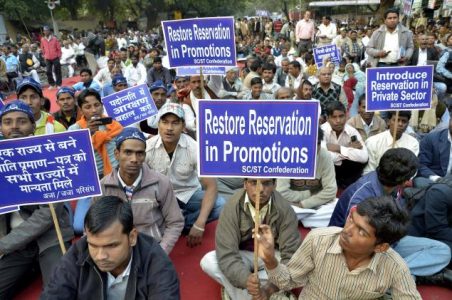 People from SC and ST community protesting for reservation in Promotion