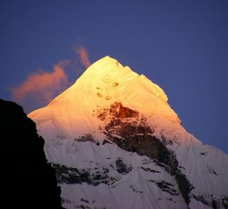 Neelkanth Mountain Peak seen from Badrinath in early morning. 