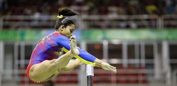 Indian Dipa Karmakar in action during the team classificatory contest at the Artistic Gymnastics Pre-Olympic championships. Image Source: swadesh.unnatisilks.com