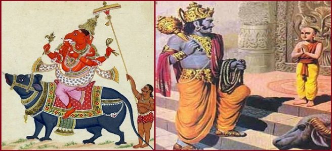 Left: Lord Ganesha with Pasha. Right: Lord Yamaraj with Pasha