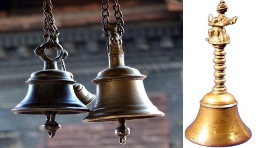 Left: Bell in Hindu temples. Right: Image of bell