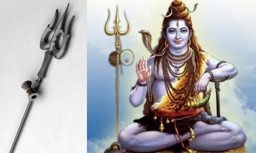Left: Image of Trishul. Right: Image of Lord Shiva with Trishul