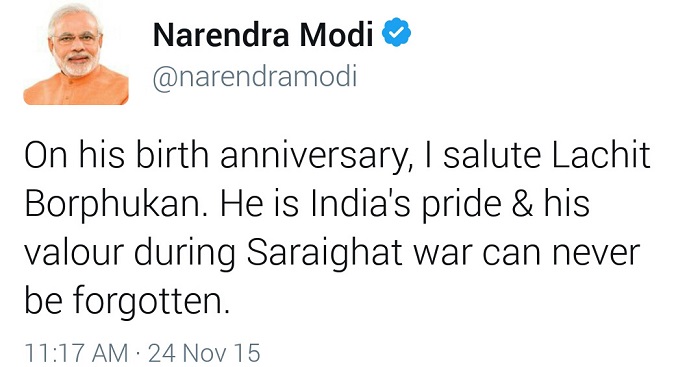 Prime Minister of India Narendra Modi Tweet on Lachit Borphukan
