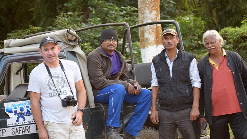 My Companions During Kaziranga Jeep Safari. Left: Charles, Next to Charles: Ram, Jeep Drive and Right: Lalam