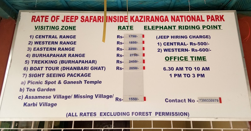 A Notice Board At Kohora Listing Jeep And Elephant Safari Rates In Kaziranga